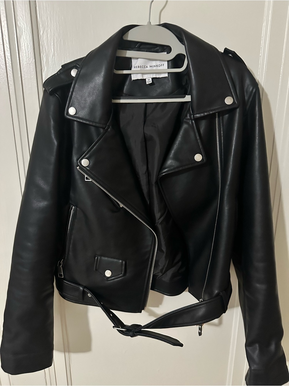Rebecca Minkoff Black Faux Leather Moto Jacket with Belt
